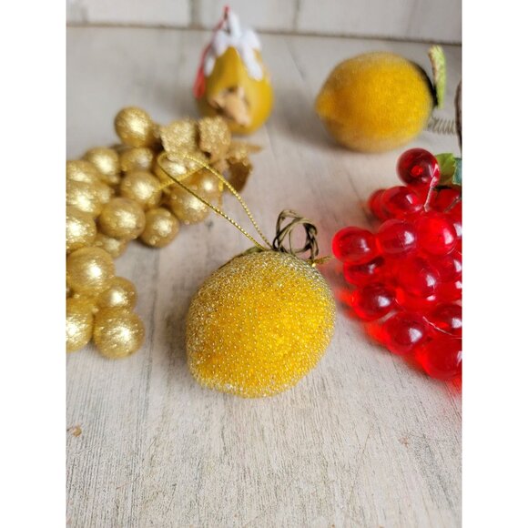 Fruit vintage grape pear mouse lemon unique ornament Xmas set - Picture 3 of 9